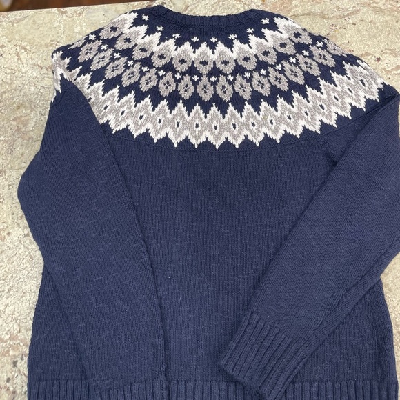 LL Bean 100% Cotton Navy Fair Isle Pattern Sweater Medium Womens Crewnec - Picture 6 of 8